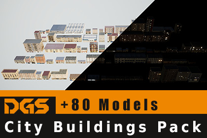 Low-Poly City Buildings Pack - With LOD & Night Lights Ready