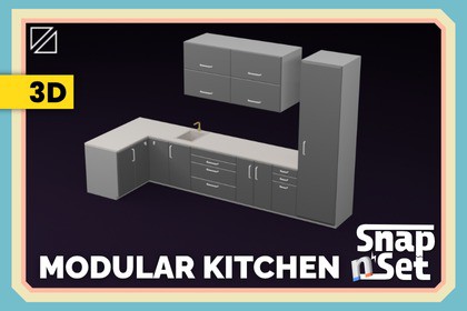 Low Poly Modular Kitchen - SnapNSet