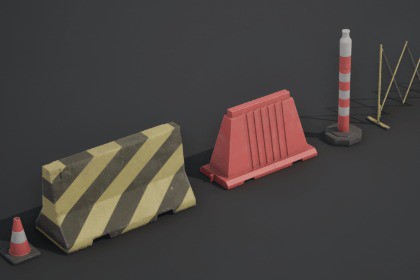 Traffic Barriers and Road Safety Props Pack PBR Game Ready Low-poly 3D model