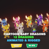 Cute Baby Dragons Low-poly 3D Model With 5 Music Tracks and 36 Sound Effects