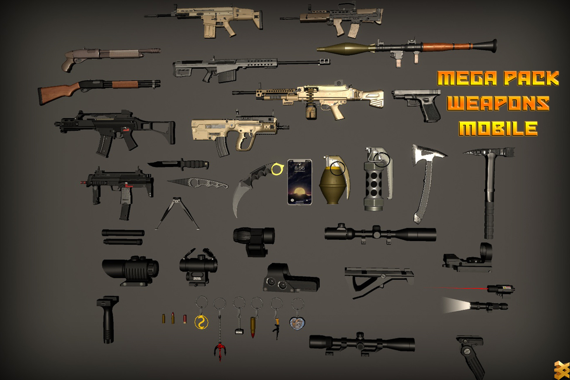 Weapon Texture Atlas Mega Pack HQ Weapons Mobile (Fully Atlas Texture) | 3D Weapons | Unity ...