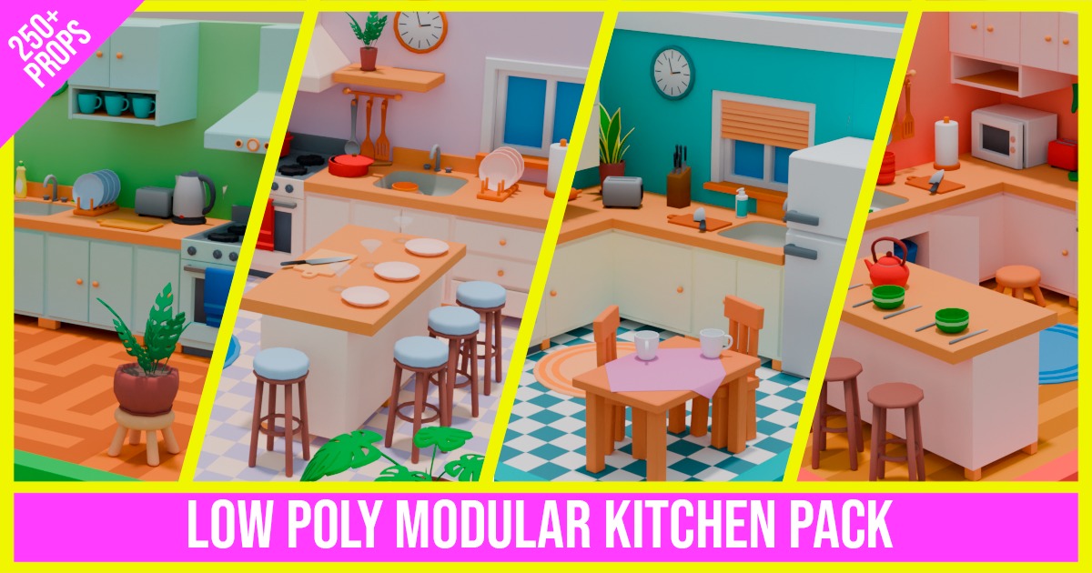 Unity Kitchen Masha Low Poly Modular Kitchen Pack (250+ Props) | 3D Interior | Unity Asset ...