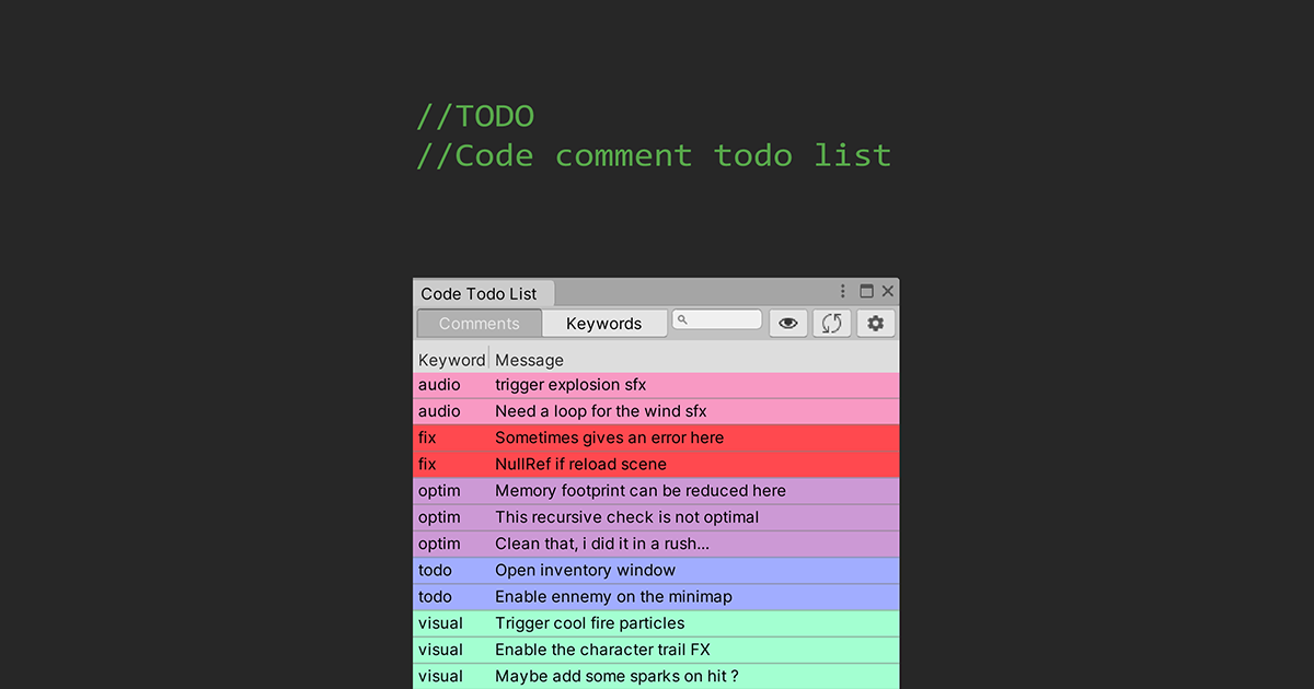 //TODO (Code Todo List) | Utilities Tools | Unity Asset Store