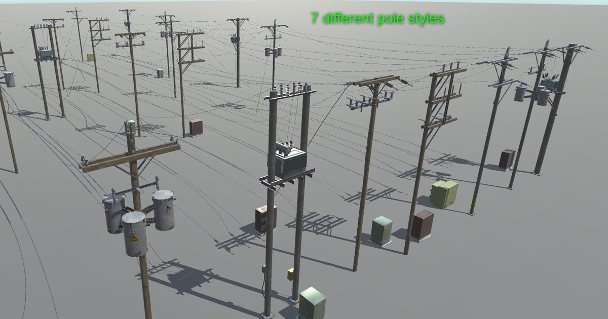 Set of 7 Utility / Power Poles ( AAA quality ) | 3D Exterior | Unity ...