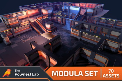 Low Poly Sci-Fi Modular Kit - Space Station Walls, Floors & Doors (URP)