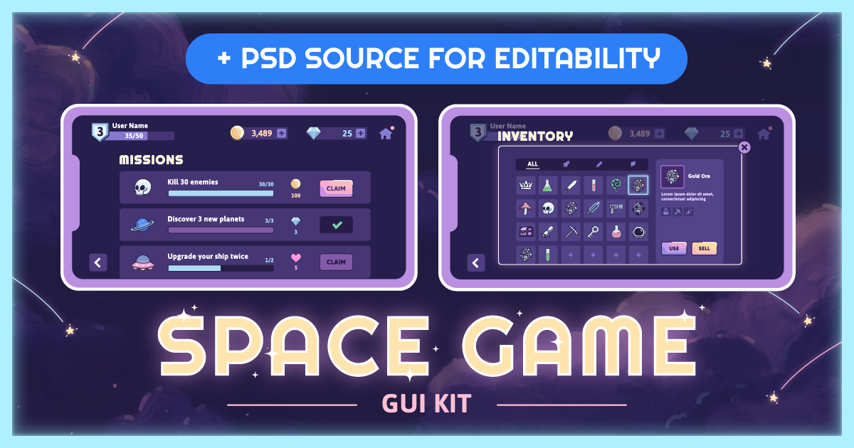 Space Engine Gui Space Game GUI kit + PSD | 2D GUI | Unity Asset Store