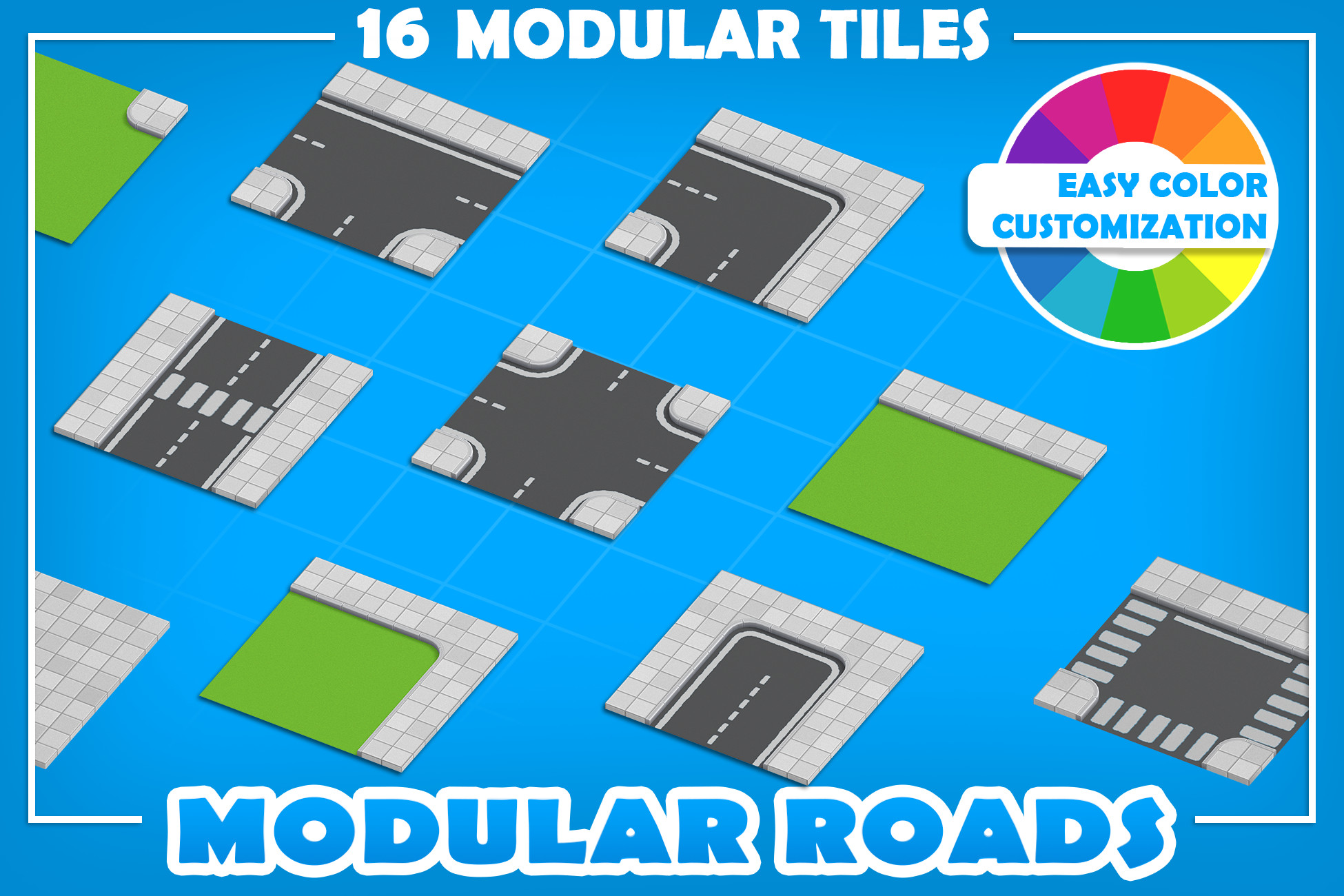 Unity Ride Design Stylized Modular Roads | 3D Props | Unity Asset Store