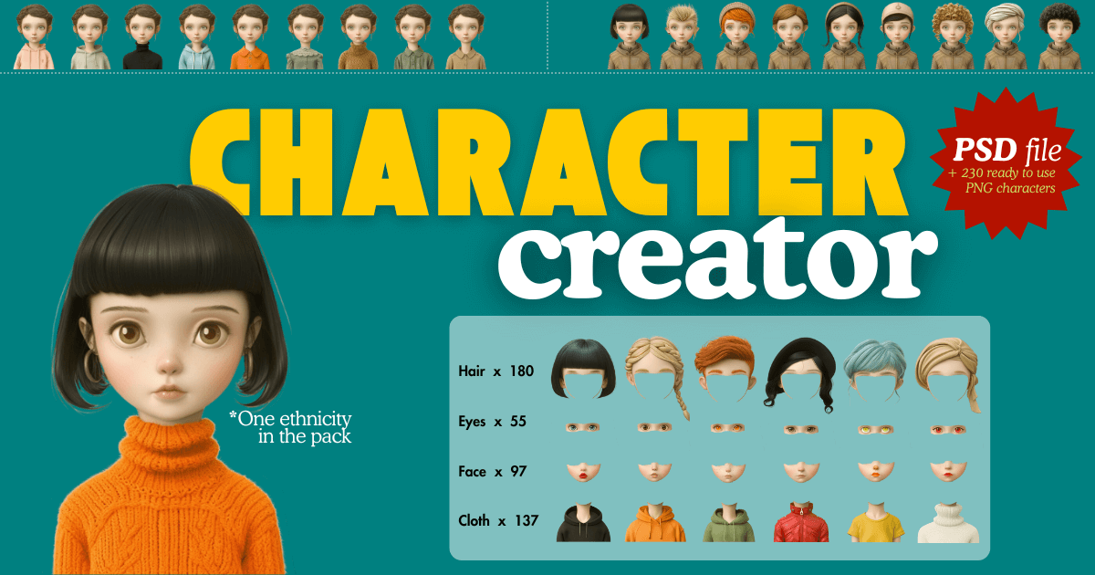 Pre Rendered Assets Unity 2D Character Creator (PSD) + 230 Pre-made 2D Characters | 2D Characters ...