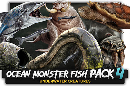 Underwater Creatures Pack 4 - WalrusSeal, Spider, Turtle, Worm, Dolphin & Remora