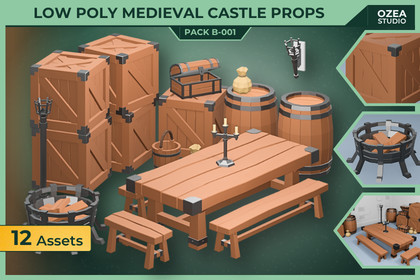 Low Poly Medieval Castle Props Pack B-001