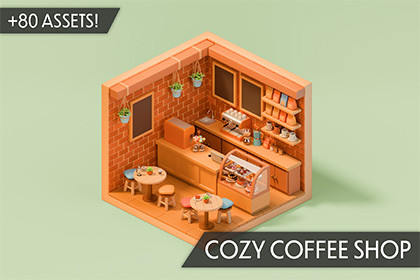 Cozy Coffee Shop Interior Props & Modular Parts
