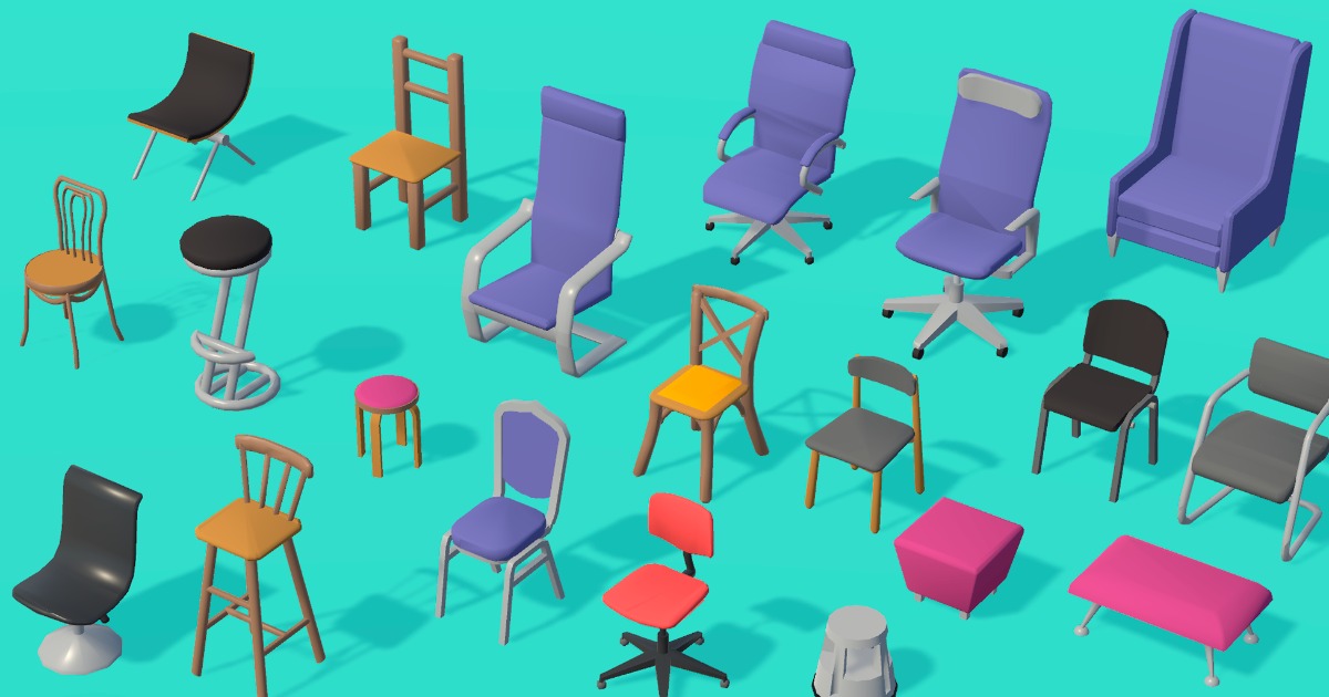 Chair pack - 3D Low Poly Office Furniture - Created with FastMesh Asset ...