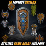 Stylized Fantasy Shield Pack – 10 GameReady Weapons