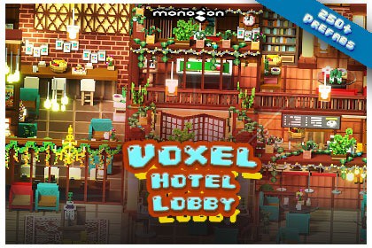 Voxel Hotel Lobby - 3D pixel art - monogon