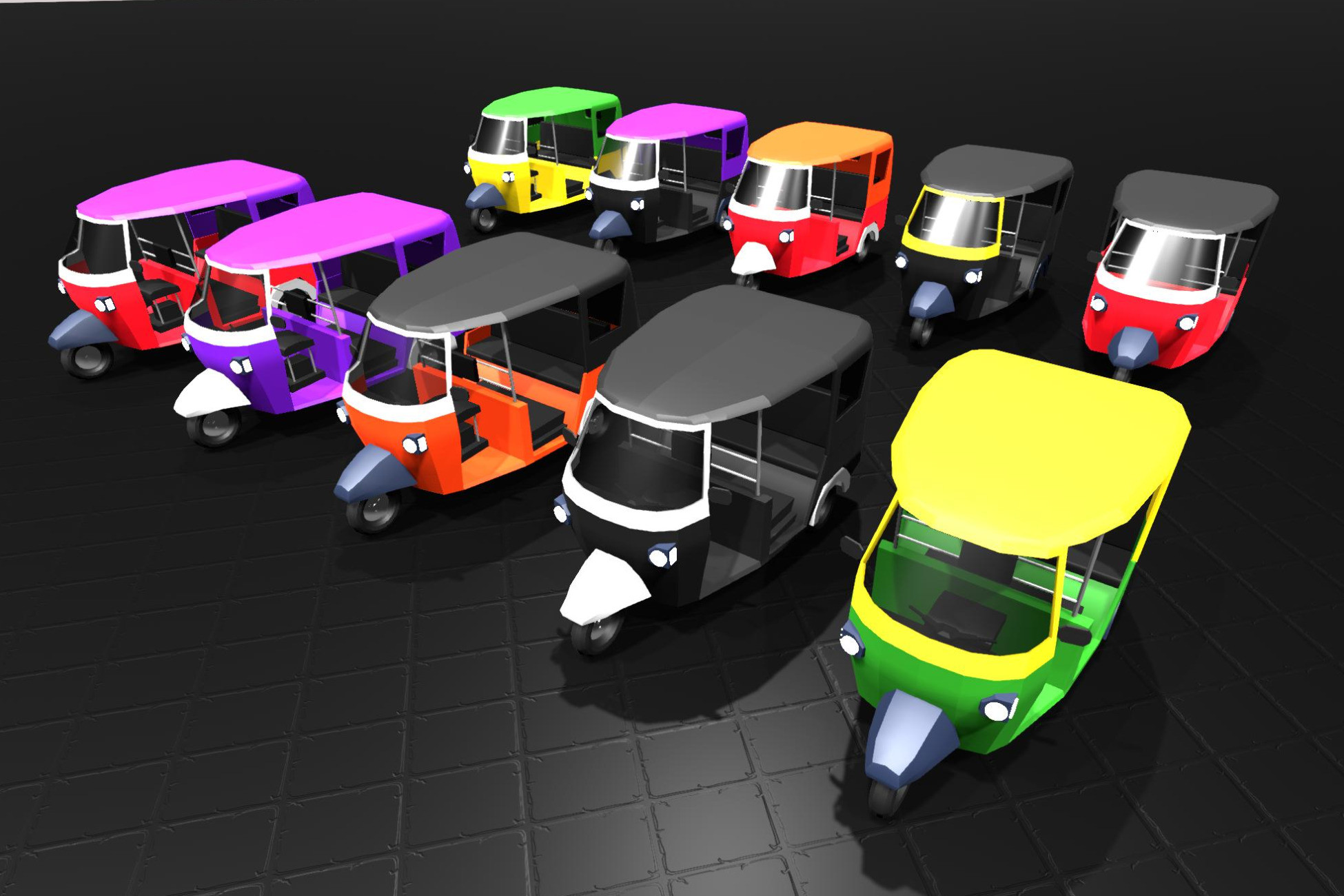 Autorickshaw Low Poly (Mega Pack)