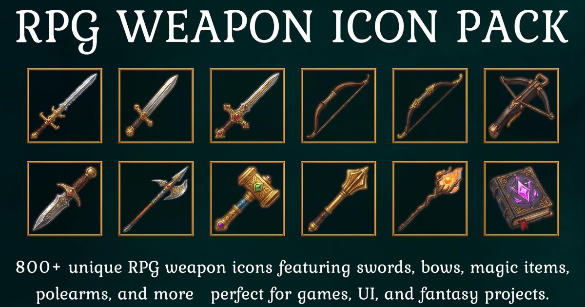 863 Weapon Icons – Mega RPG Weapon Pack | 2D Icons | Unity Asset Store