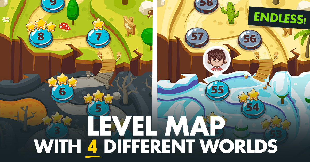 Game Level Map with 4 Different Worlds | 2D Tiles | Unity Asset Store