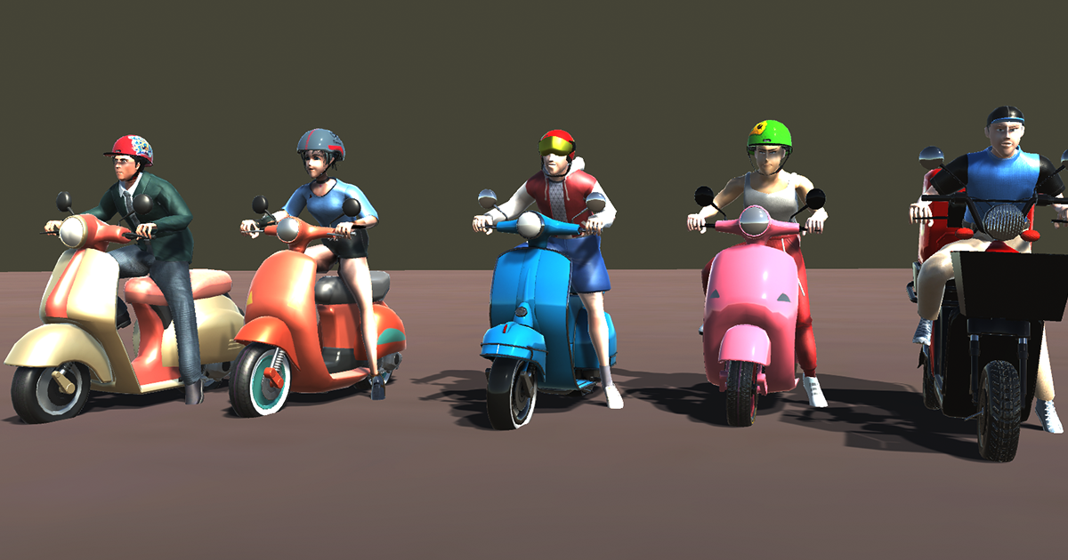 Unity Riderz Scooty Riders actions | 3D Animations | Unity Asset Store