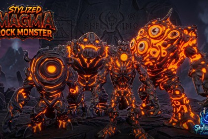 Magma Rock Monsters Pack 1 - 4 Stylized Animated Creatures (LOD + Skins)