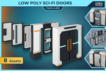 Low Poly Sci-Fi Doors Pack A-002