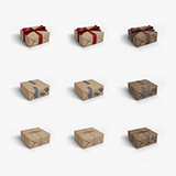 Gift Box Set New, Crumpled, Dirty with Duct Tape, Ribbon, Thread