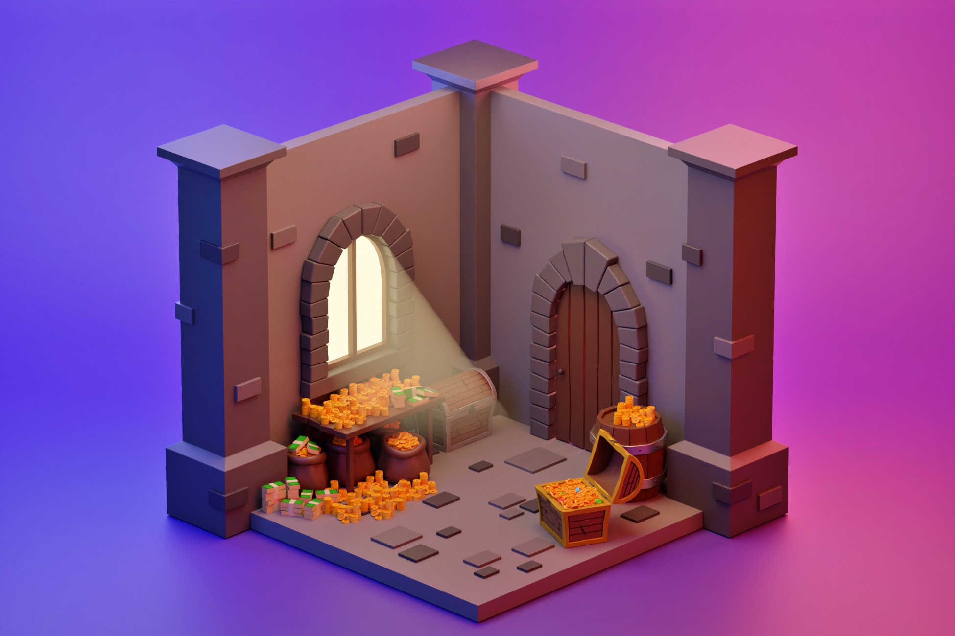 Lowpoly Coin Treasure Bundle With Animation 3D 3D Props Unity Asset