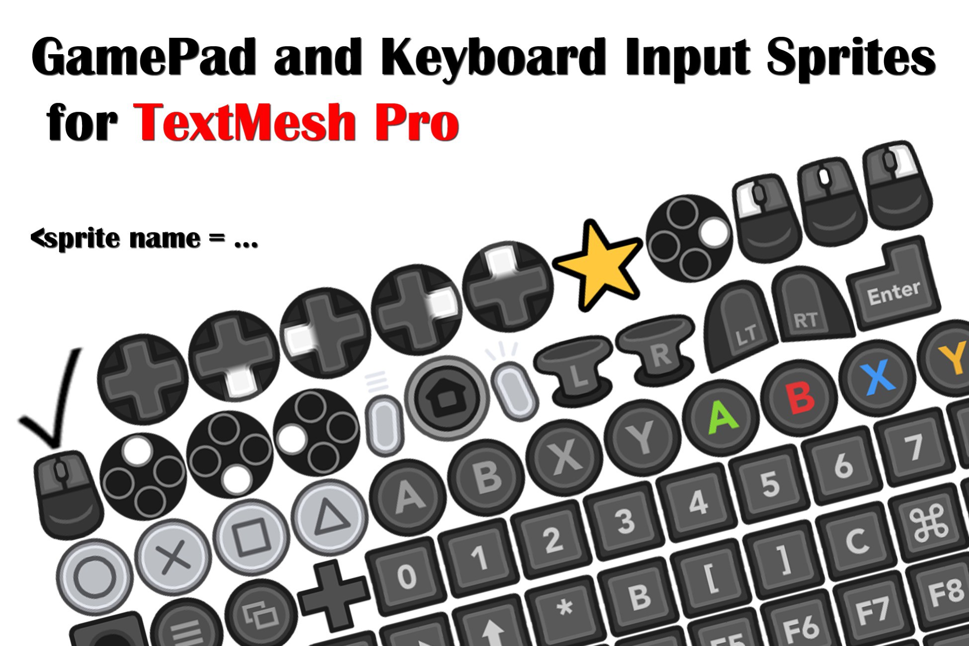 GamePad and Keyboard Input Sprites for TextMesh Pro | 2D アイコン | Unity ...