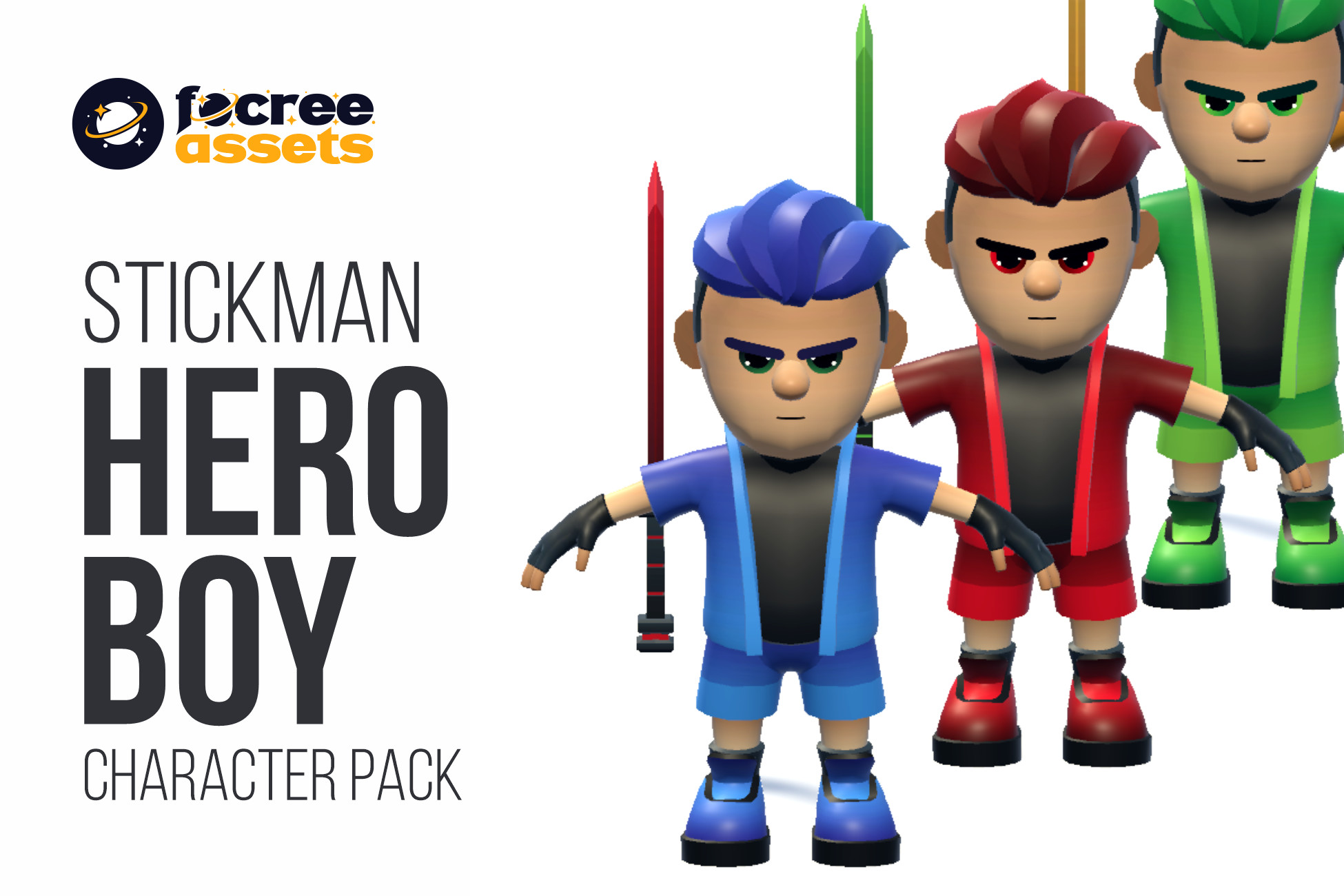 Stickman Hero Boy- Character Pack | 3D Characters | Unity Asset Store