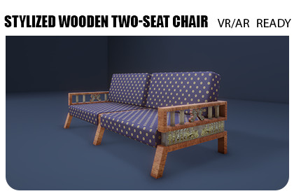 Stylized Wooden Two-Seat Chair
