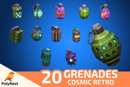Low Poly Sci-Fi Grenade Pack (12 Models) - Stylized Emissive Assets