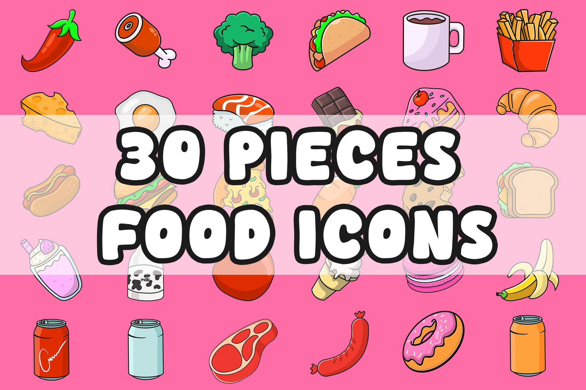 30 Pieces Food Icons | 2D Icons | Unity Asset Store