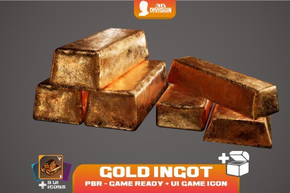 Gold Ingot + 5 Loot Icons - PBR Game Ready