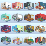 3D LOWPOLY WORK ROOMS