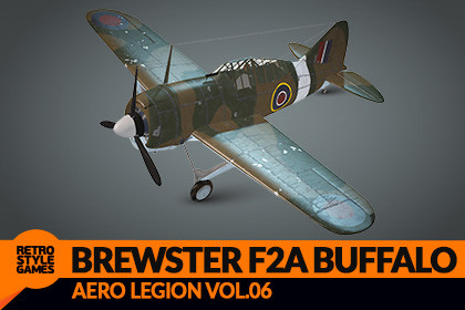 Brewster F2A Buffalo WW2 Carrier Fighter Airplane - Low Poly 3D Model