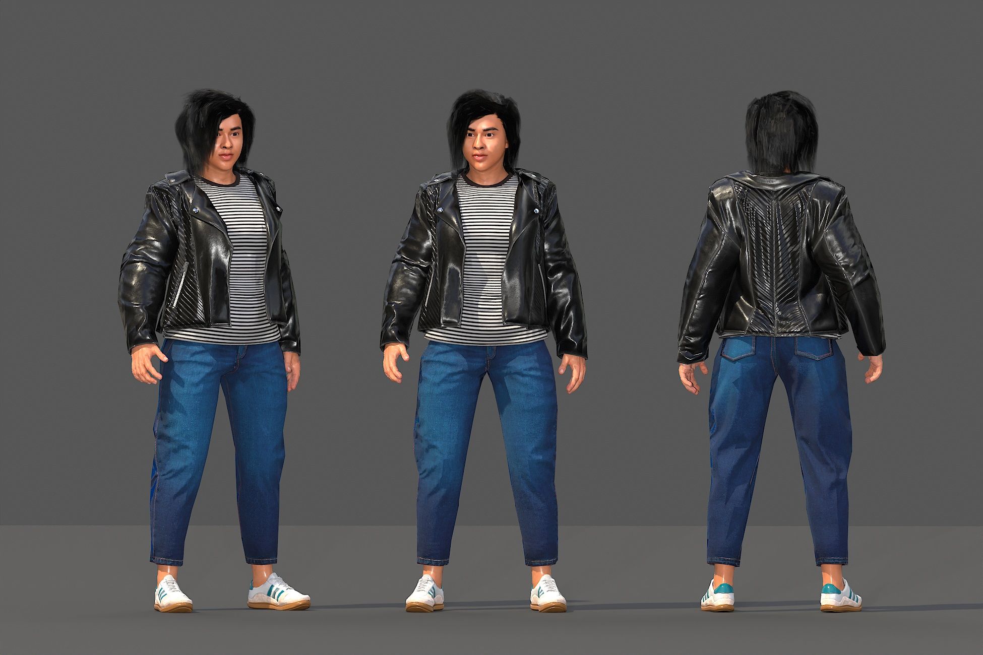 Woman in blue jeans and black leather jacket | Characters | Unity Asset ...