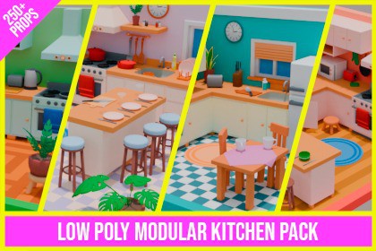 Low Poly Modular Kitchen Pack (250 Props)