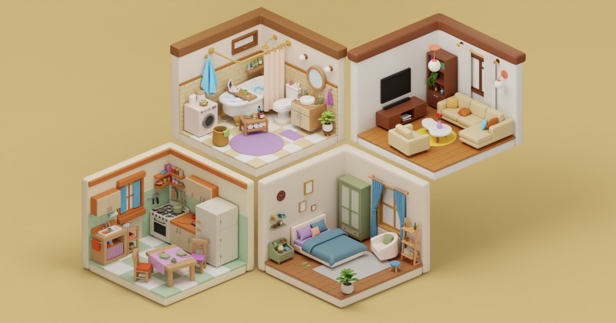 Cozy Room Props Bundle - Interior Props & Modular Parts | 3D Props ...