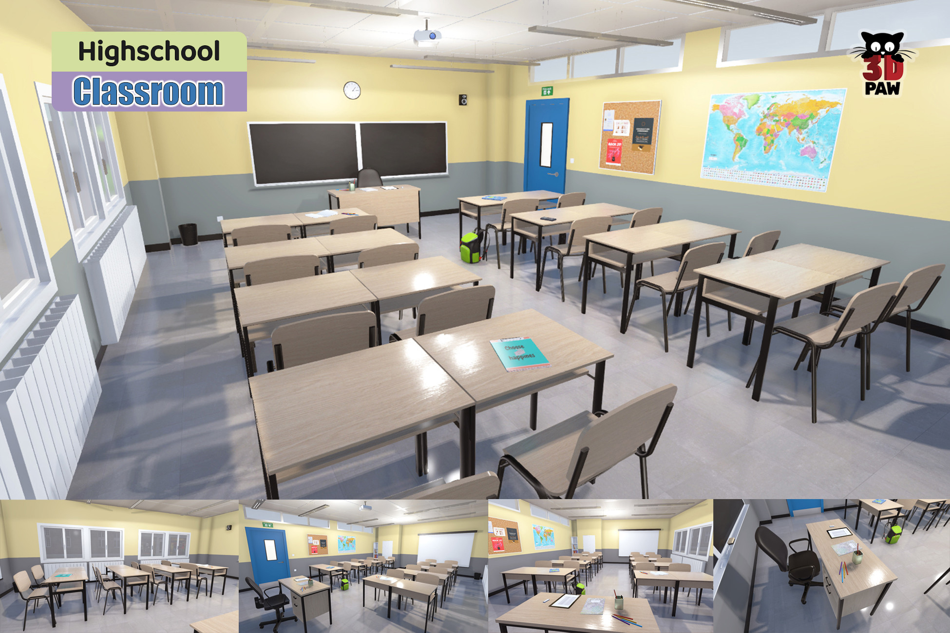 High school classroom | 3D Interior | Unity Asset Store