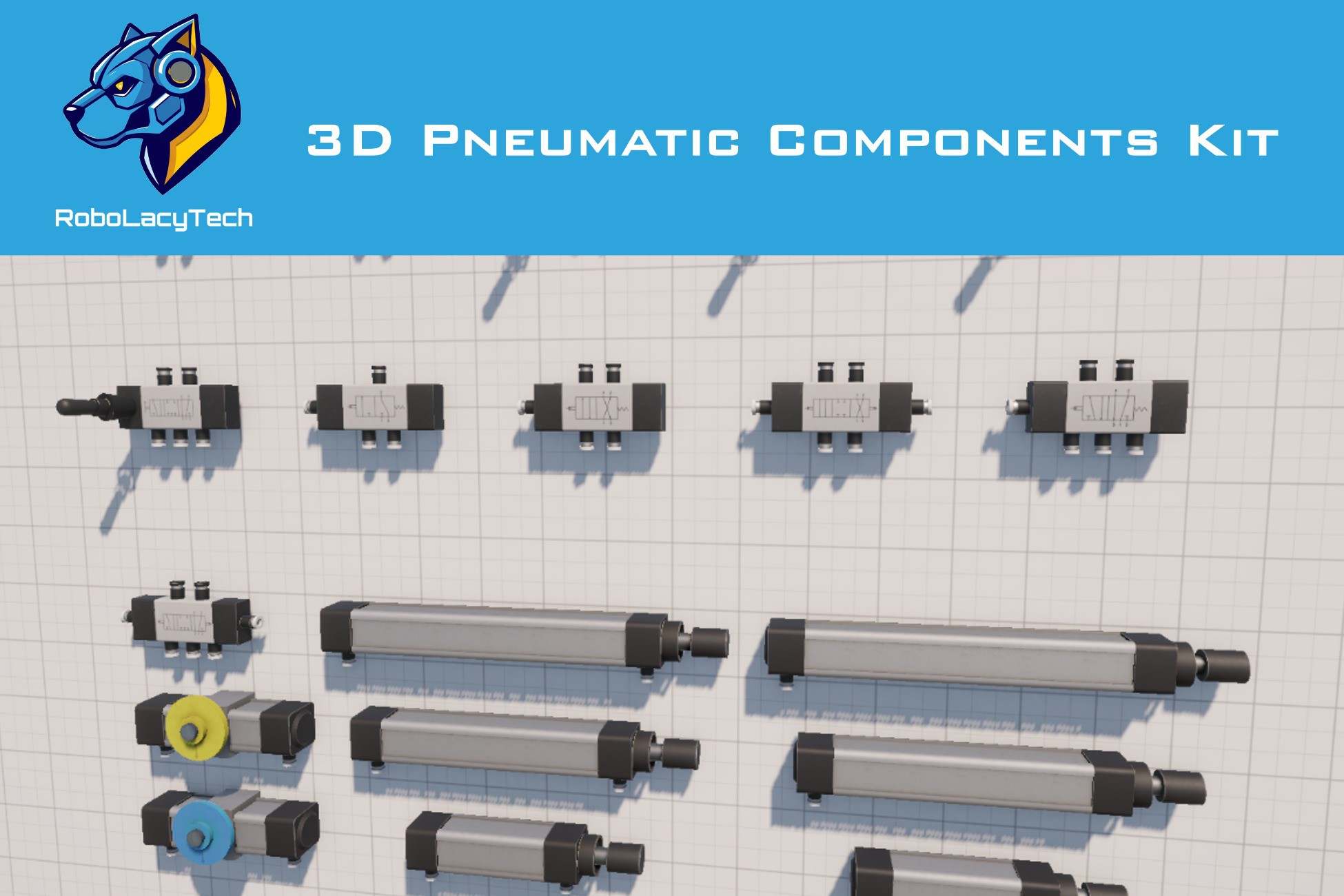 3D Pneumatic Components Kit | 3D Industrial | Unity Asset Store