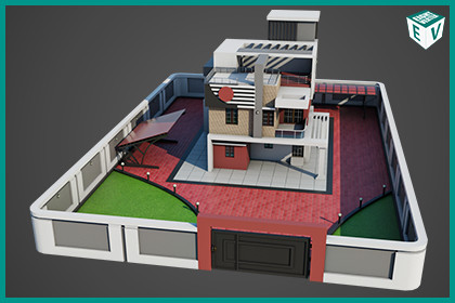 Modern Villa House 01 with Compound URP HDRP Textures