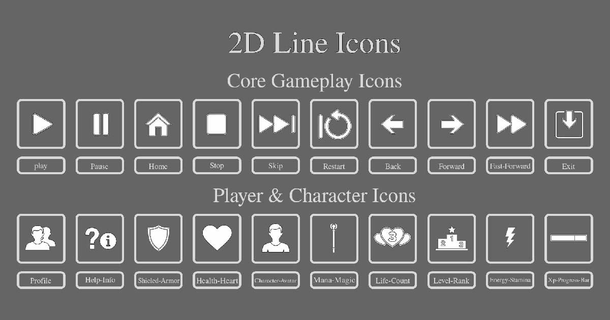 Unity Icon 2 Icons Pack - 2D Line Style | 2D Icons | Unity Asset Store