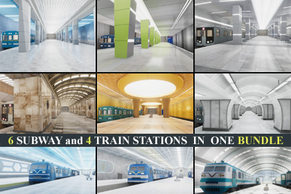 Subway and Train Stations Bundle - 10 Scenes