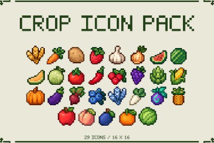Crop Icon Pack - 16x16 & 32x32 Pixel Art Crops