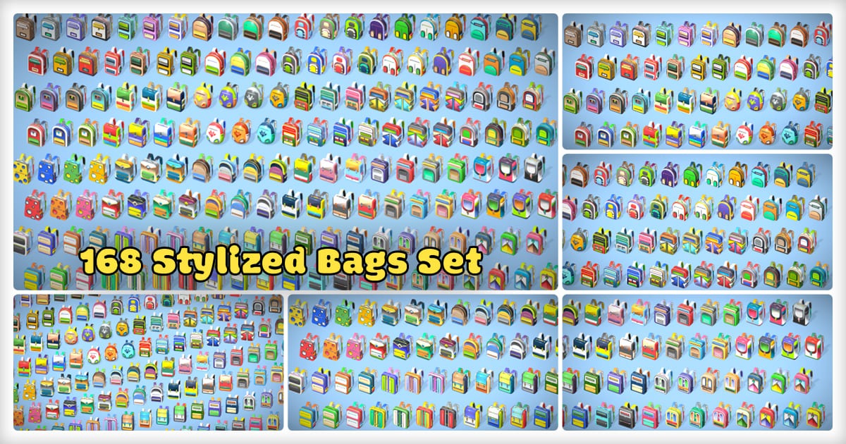 Unity Backpack 168 Stylized Backpack Pack – Cartoon Low Poly Urban Bags - Game ...