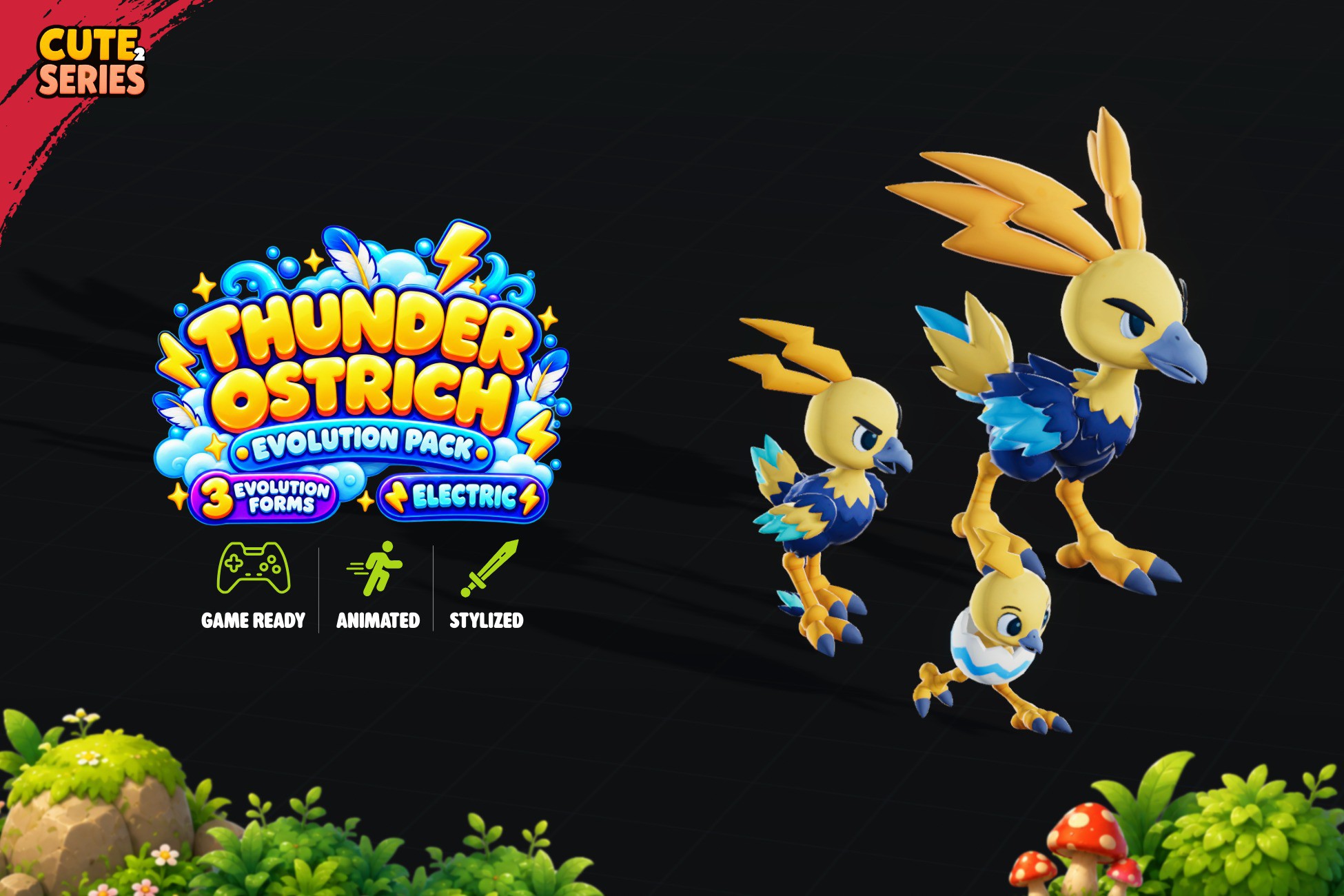 Thunder Ostrich Evolution Pack - Electric Monster Cute Series
