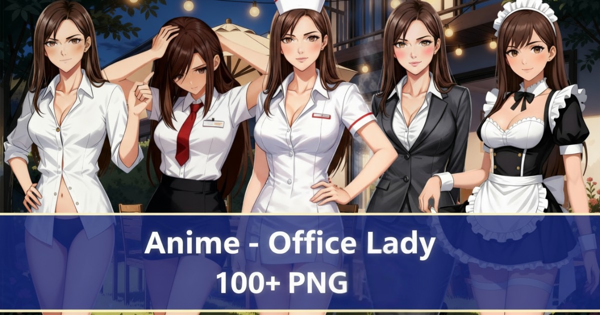 01 Office Lady Character Pack 100+ Anime PNGs 2D Characters