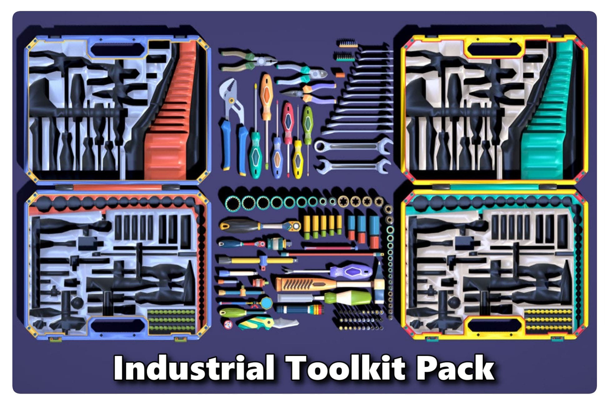 Industrial Toolkit Pack - 117 Lowpoly Toon Style Mechanical Tools Big Collection