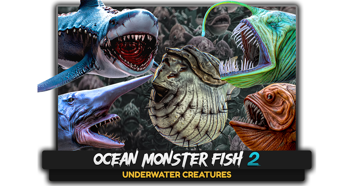 Ocean Monster Fish 02 Pack / Fish low poly model / lowpoly horror fish ...