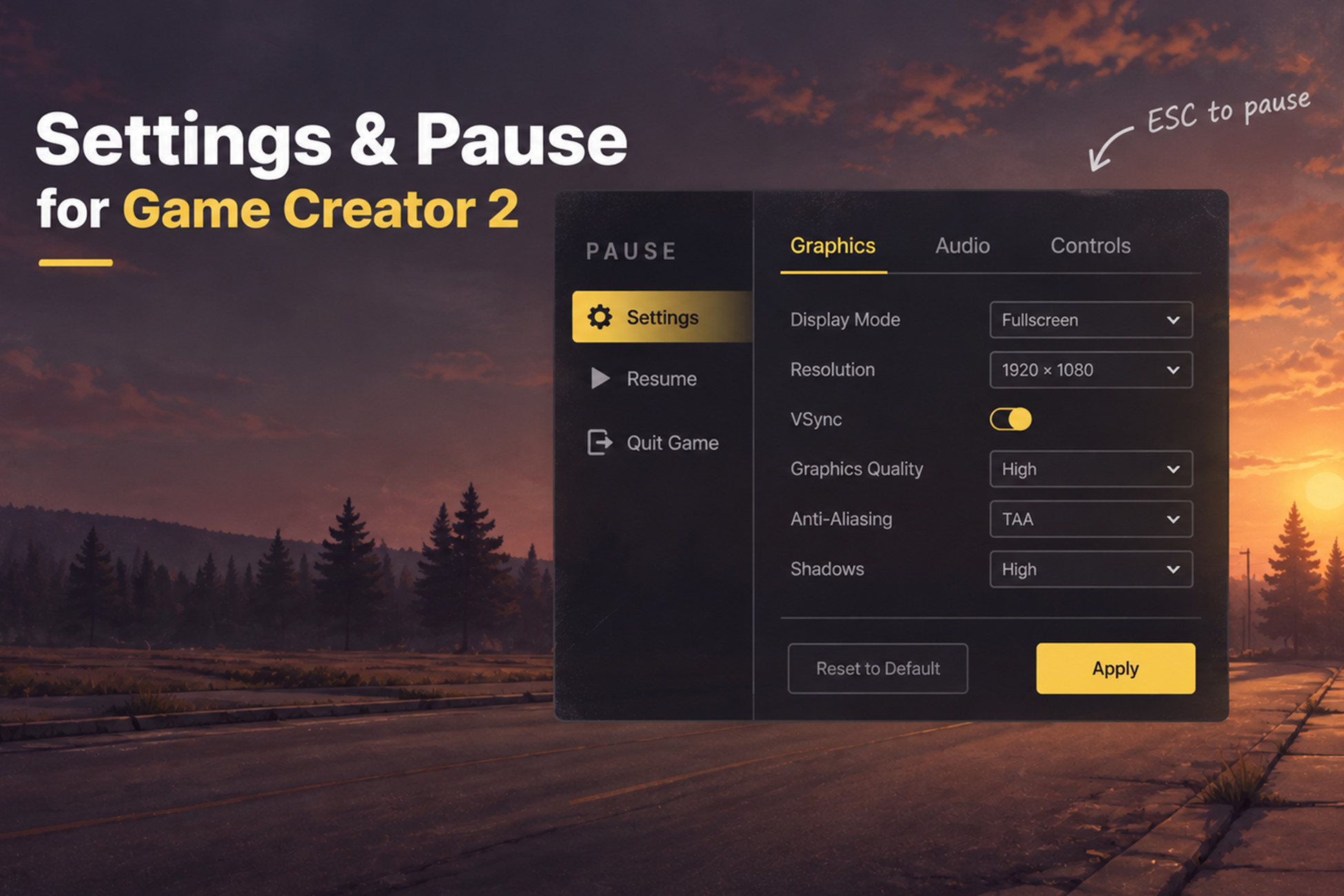 Settings & Pause for Game Creator 2