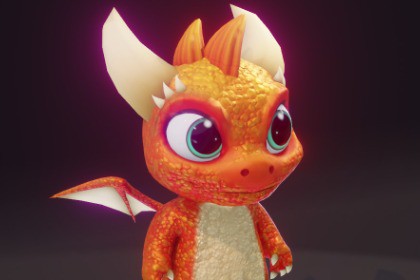 Cartoon Orange Baby Dragon 3D Model (Low-Poly, Game-Ready, Animated, Built-In)